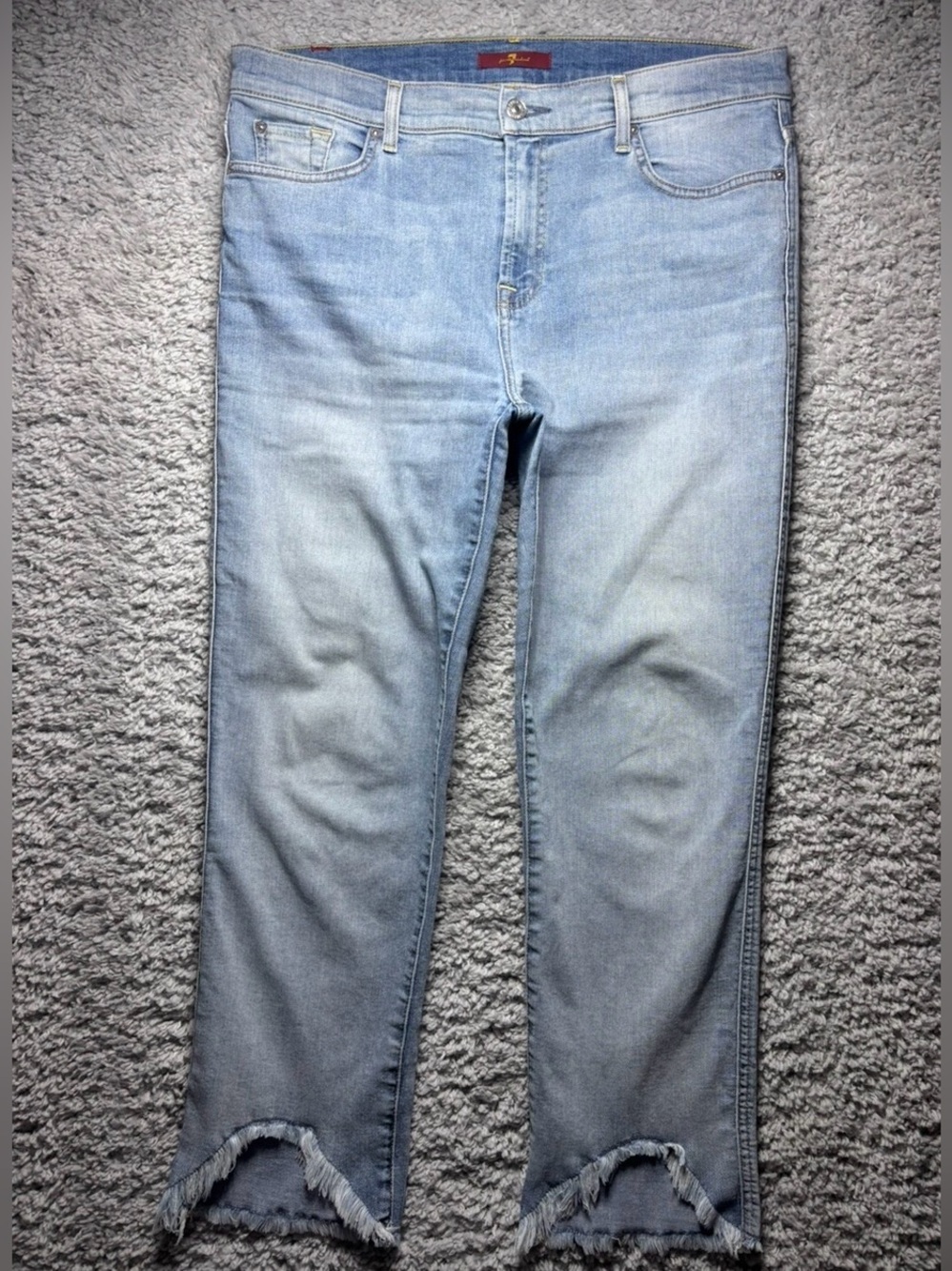SEVEN FOR ALL MANKIND Jeans Womens 32 Light Raw Hem Distressed Frayed Stretch